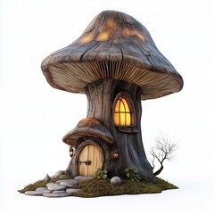 Cartoon spooky black mushroom house old  nature kids illustration, isolated white