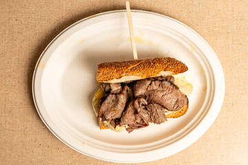 Steak, egg and cheese sandwich