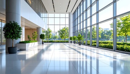 Modern office lobby with expansive views