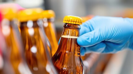 Technologist monitors keg bottling process in brewery factory
