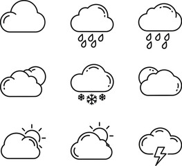  Weather Forecast Icons Set: Outlined Vector Collection