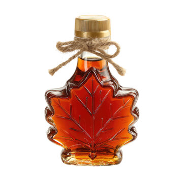 Maple syrup bottle isolated on transparent background cutout