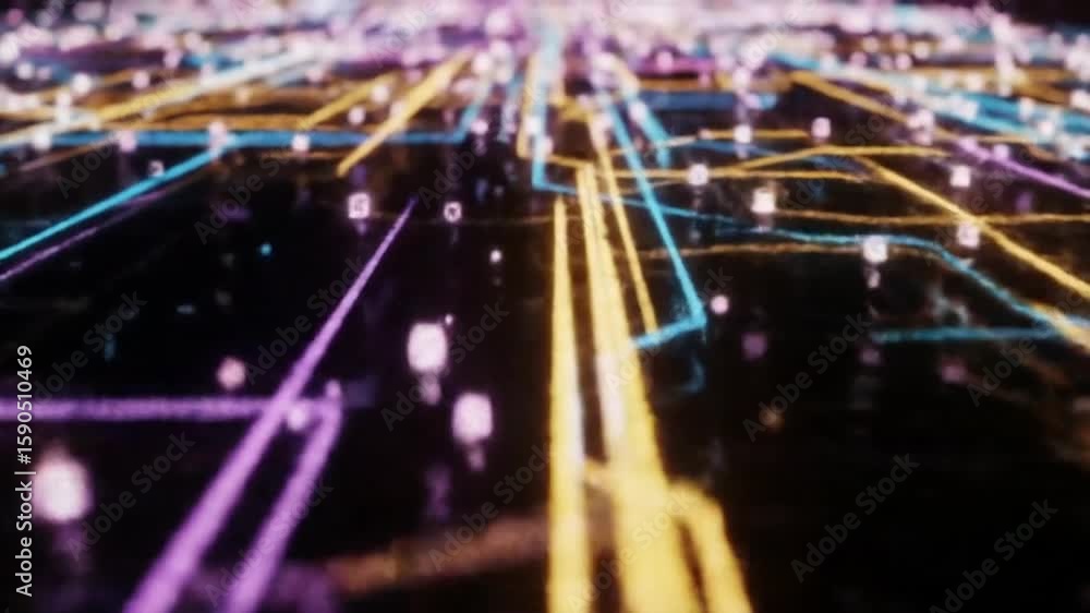 Poster abstract circuit board background with glowing blue and yellow lines data network
