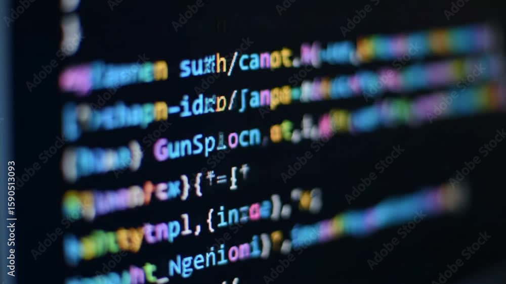 Aufkleber colorful blurry code on a dark monitor digital text with artificial intelligence