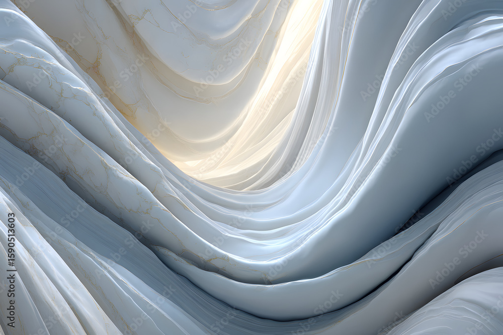 Poster a serene abstract background featuring smooth waves of white and light gray, creating a soft and lux