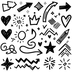 Abstract Hearts & Stars, A creative burst of monochrome sketch elements.