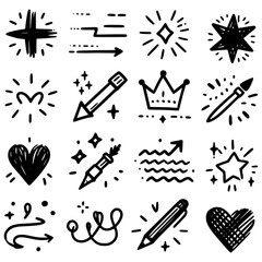 Crowned Chaos in Ink, Abstract symbols including hearts, stars, and crowns fill the canvas.