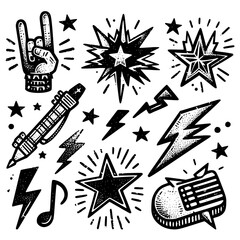 Electric Mystery Symbols, Artistic chaos illustrated in monochromatic boldness