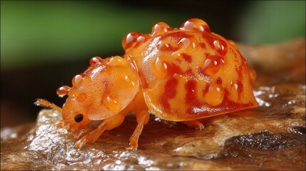 A vivid close-up of a colorful insect featuring intricate patterns and water droplets on its surface, perfect for educational purposes, nature blogs