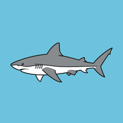 Naklejka premium Cartoon shark swimming in a blue ocean background simple illustration.