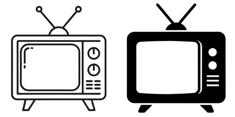 TV icon set. retro tv vector image with an old-fashioned design, including antennas, control knobs, and a wooden frame. Tv icon set. television icon vector. tv icon flat vector icon. 