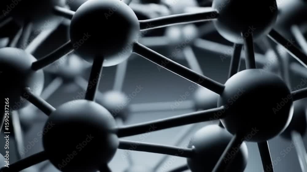 Poster interconnected gray spheres and rods forming abstract molecular structure network