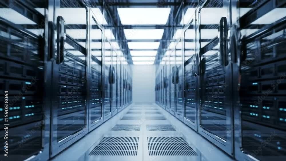 Aufkleber modern data center server room featuring rows of blue lit servers and computer racks