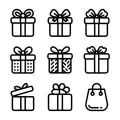  Quality full gift box line icon set