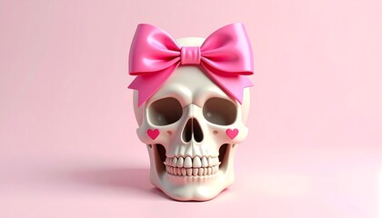 Pastel pink skull with a pink bow