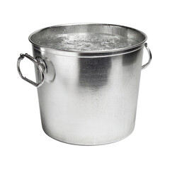Stainless Steel Bucket With Water Isolated On White
