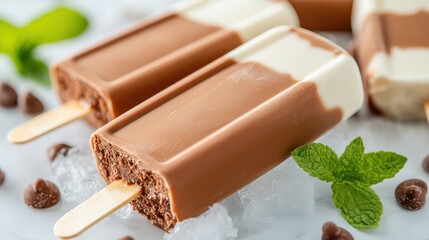 Indulging in a delightful chocolate and vanilla popsicle treat