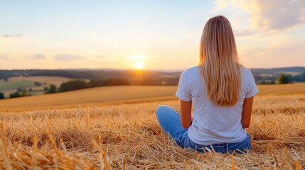 Embracing serenity in a sunlit agricultural field at dusk