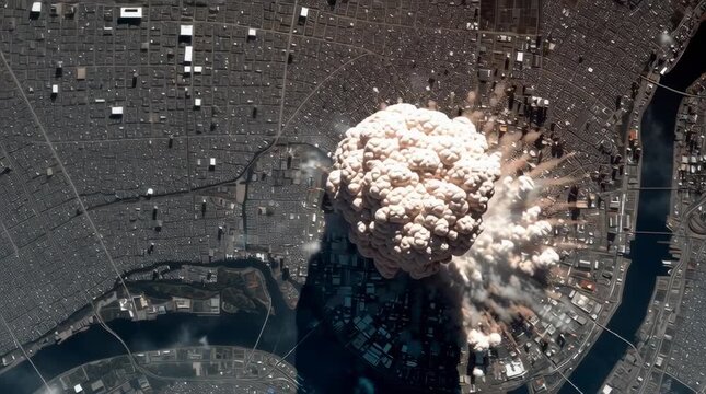 high-resolution satellite imagery of a nuclear explosion at a big city