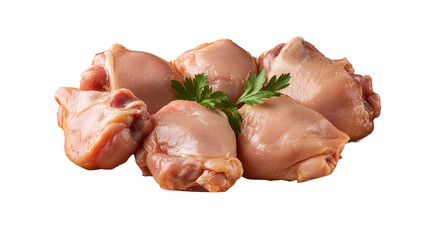 Preparing a hearty chicken stew with succulent raw chicken thighs promises a flavorful on transparent background