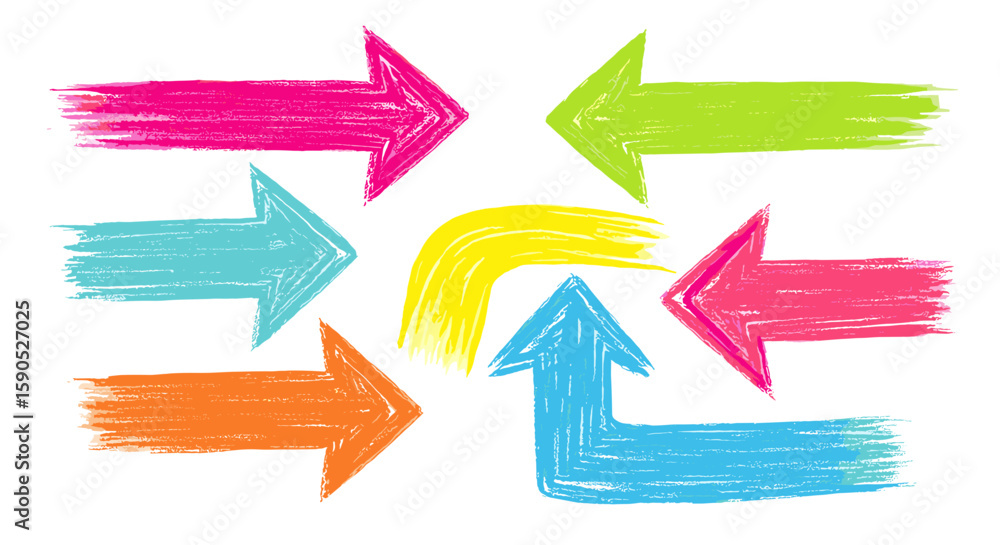 Poster colorful arrows pointing in different directions creating a circular pattern on a white background a