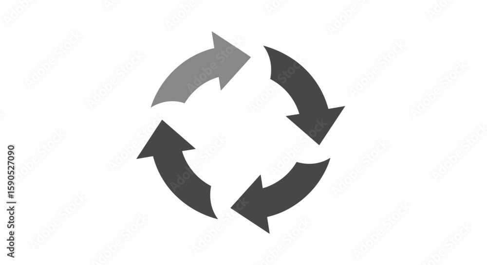 Poster circular arrows forming a cycle with two dark gray and two light gray arrows on a white background