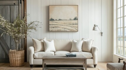 Cozy Farmhouse Living Room Interior With Modern Rustic Decor