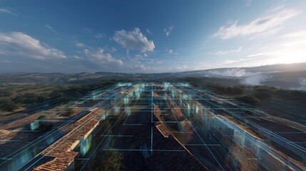 Automated construction process shows roofing tiles gracefully descending onto a designated area from fabpods, creating a mesmerizing slow motion spectacle