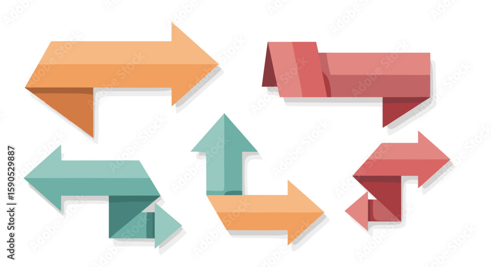 Poster collection of colorful origami style arrows pointing in various directions on a white background