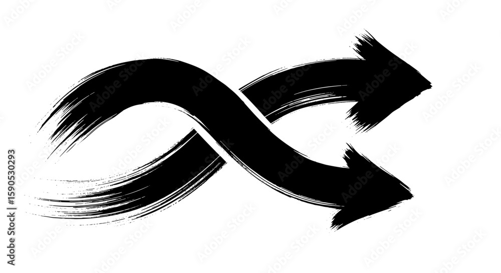 Poster an abstract illustration of two intersecting brush stroke arrows pointing in opposite directions on 