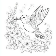 Obraz premium Elegant Hummingbird with Floral Surrounding for Coloring Pages