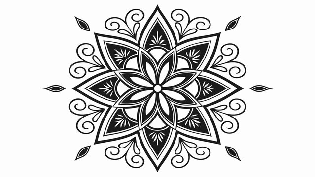 Detailed floral mandala with intricate petal designs and swirling decorative elements in a symmetrical pattern