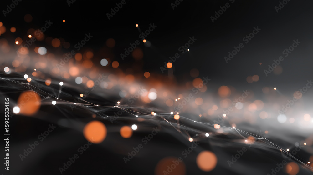 Poster exploring intricate patterns of light and connections in a dark digital landscape
