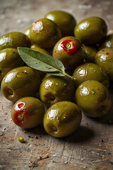 Green Olives with Leaves