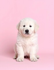Obraz premium Encanto Esponjoso: Cachorro de Chuvach Eslovaco sobre Fondo Rosa y Azul, Generated image