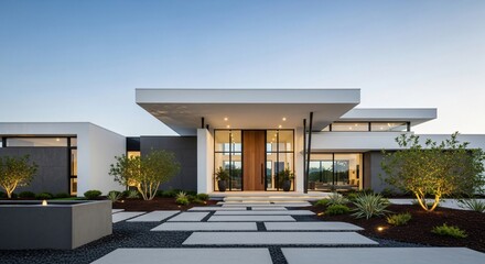 Contemporary Residential Architecture with Clean Lines and Neutral Tones in Daylight