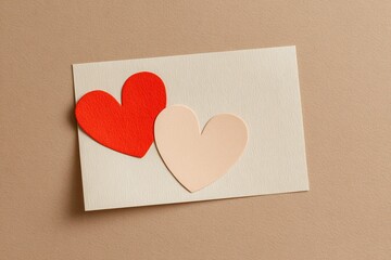 Happy Parents' Day! The card is written with two paper hearts on a beige background, leaving space for a copy, viewed from above. 