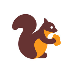 Stylized brown squirrel holding an orange nut on animal Autumn