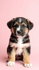 Adorable cachorro de Pastor Mallorquín de pelo corto sobre fondo pastel, Generated image