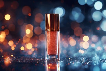 A close-up of an exquisite lip gloss bottle, with the liquid appearing as smooth as silk under the light