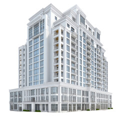 Elegant Modern Residential Highrise Building Isolated on White