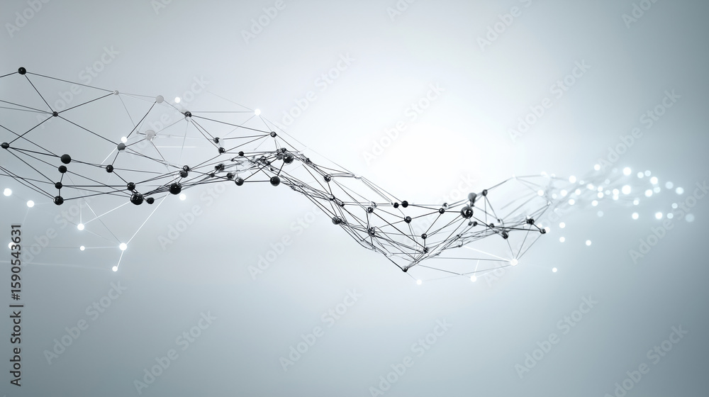 Poster abstract design of interconnected lines and nodes creating a flowing pattern