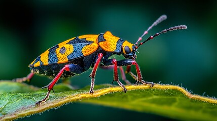 Naklejka premium Macro Close-up of Colorful Bug Sitting on Vibrant Bloom in a Garden