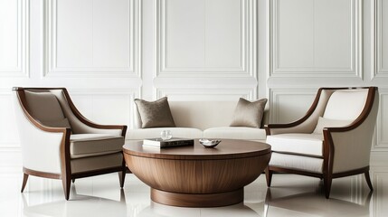 Elegant Living Room Design With Armchairs And Wooden Coffee Table