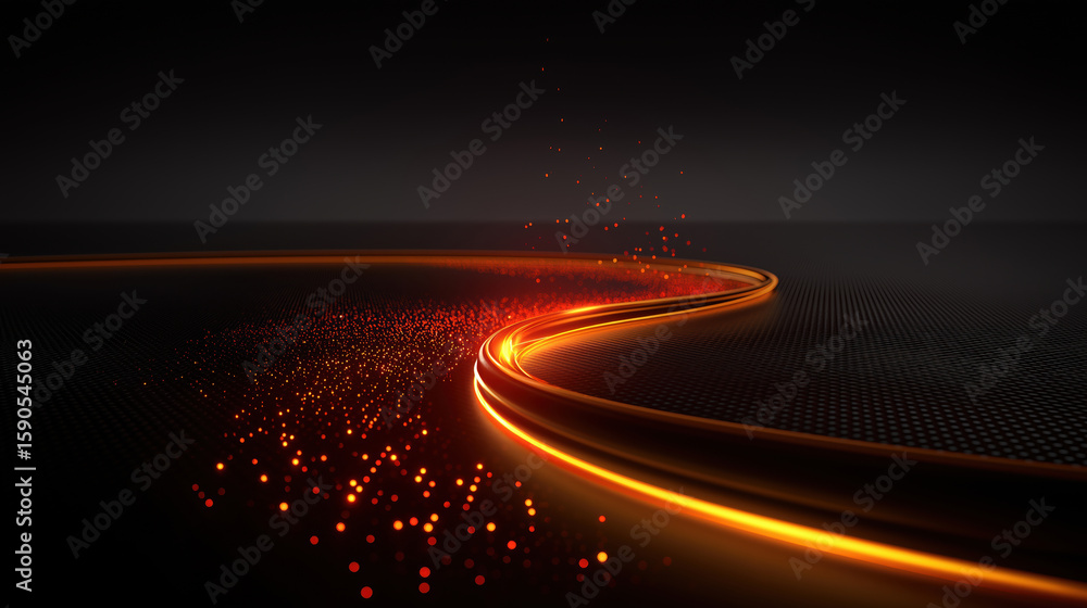Poster streaks of light and particles create a dynamic visual effect in a dark setting