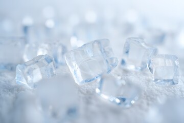 Ice Cubes on Snow Background - Winter Frozen Texture