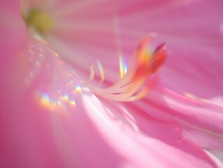 Abstract Pink Floral Petal with Rainbow Light Refraction