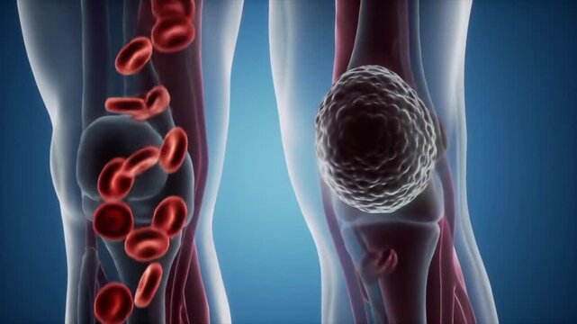 3D visualization of a Deep Vein Thrombosis (DVT) blood clot in a leg vein. Medical, vascular, health concept.