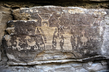 Nine Mile Canyon Petroglyph, Utah USA  - Native American Petroglyphs on Sandstone	