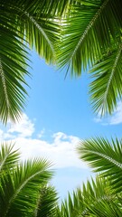 Fototapeta premium Palm leaves frame a vibrant blue sky